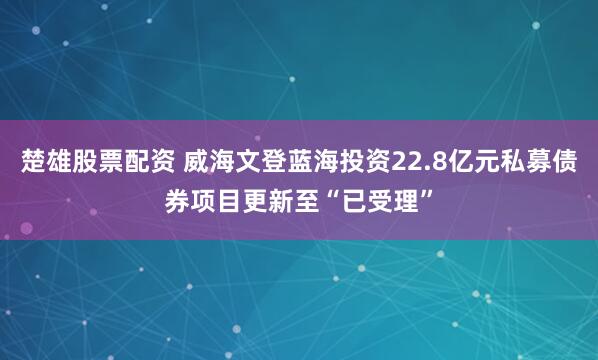 楚雄股票配资 威海文登蓝海投资22.8亿元私募债券项目更新至“已受理”