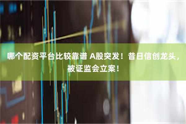 哪个配资平台比较靠谱 A股突发！昔日信创龙头，被证监会立案！